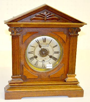 German Carved Shelf Clock, T&S with Alarm