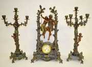 French “Idylle Printaniere” Swingers Clock Set