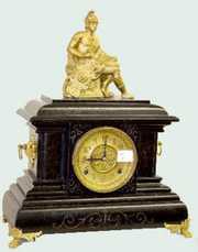 Ingraham Black Mantel Clock w/Statue