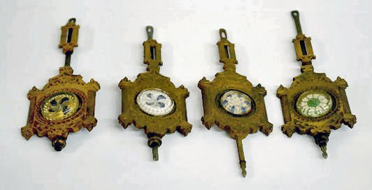 4 Welch Pressed Glass Colored Clock Pendulums