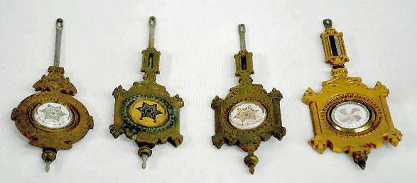 4 Welch Pressed Glass Colored Clock Pendulums