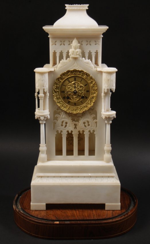 WHITE MARBLE ARCHITECTURAL FRENCH CLOCK 1880