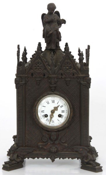 French Architectural Gothic Mantle Clock