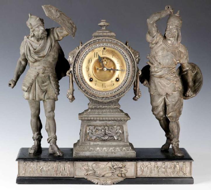 AN ANSONIA ‘COMBATANTS’ DOUBLE STATUE CLOCK