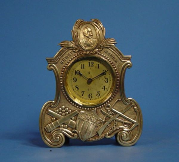 Patriotic Admiral Dewey Brass Mantel Clock