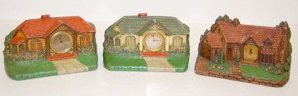 Group of 3 Lux Country Cottage Figural Clocks