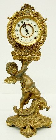 Signed Kroeber Cupid Statue Clock