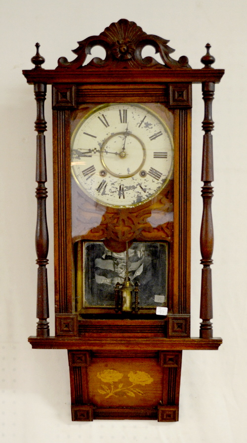 Antique E.N. Welch Walnut Wall Regulator Clock