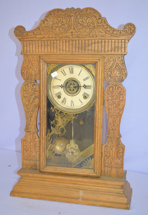 Antique Gilbert “Jewel No. 12” Pressed Oak Kitchen Clock