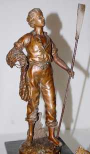 French Marti Marble Fisherman Statue Clock