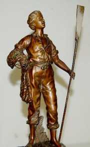 French Marti Marble Fisherman Statue Clock