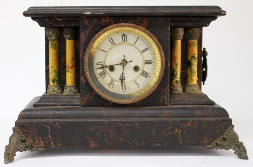 Late 19th century ebonized wood case mantel clock by Waterbury Clock Co