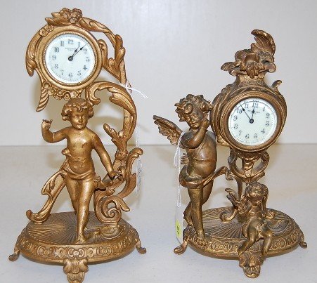 2 Metal New Haven Figural Cherub Novelty Clocks