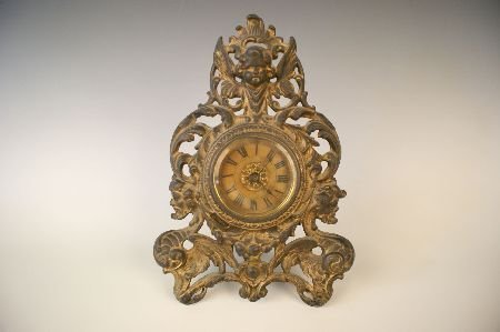 VICTORIAN CAST IRON NOVELTY CLOCK WITH CHERUBS