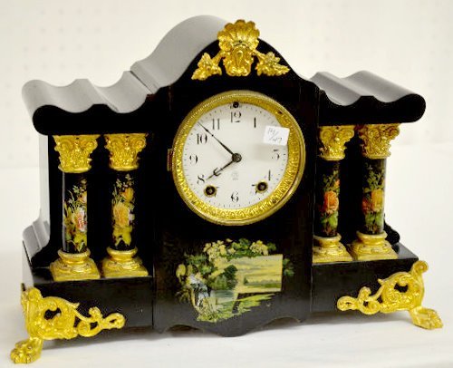 Seth Thomas Floral Enameled Wood Mantel Clock