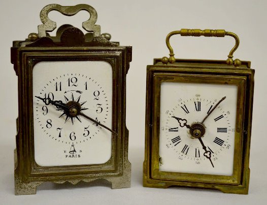 2 Early Signed French Metal Alarm Clocks