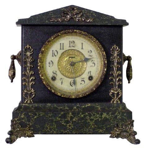 Ingraham Faux Green Marbled Wooden Mantel Clock