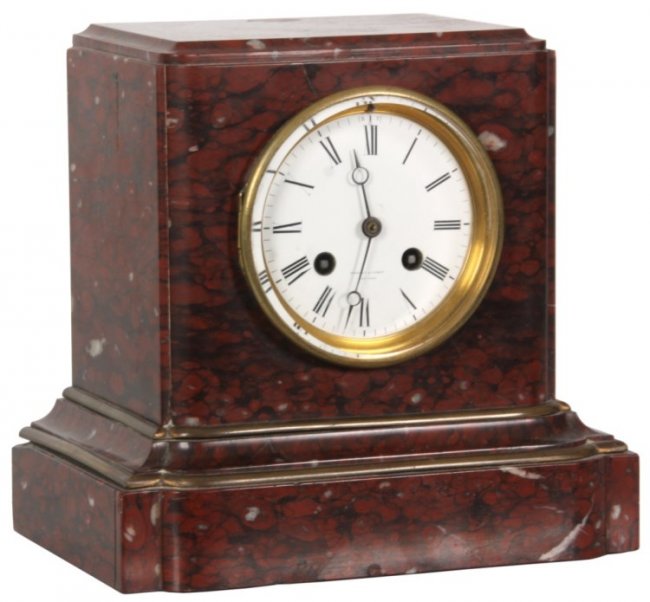 Tiffany & Co. Rouge Marble Mantle Clock