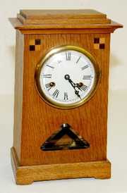 German Inlaid Oak Shelf Clock