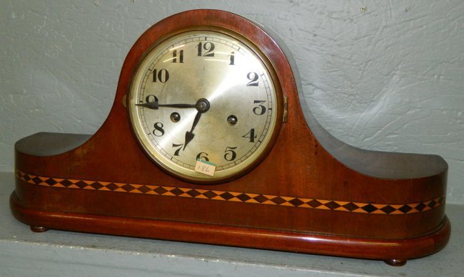 German geometric mahogany inlaid 8 day clock.