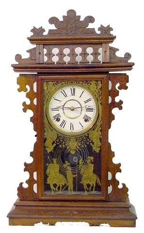 Walnut Victorian Kitchen Clock w/Knights On Horse