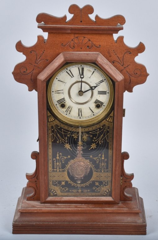 ANTIQUE CARVED WALNUT KITCHEN CLOCK