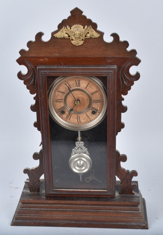 ANTIQUE CARVED WALNUT KITCHEN CLOCK