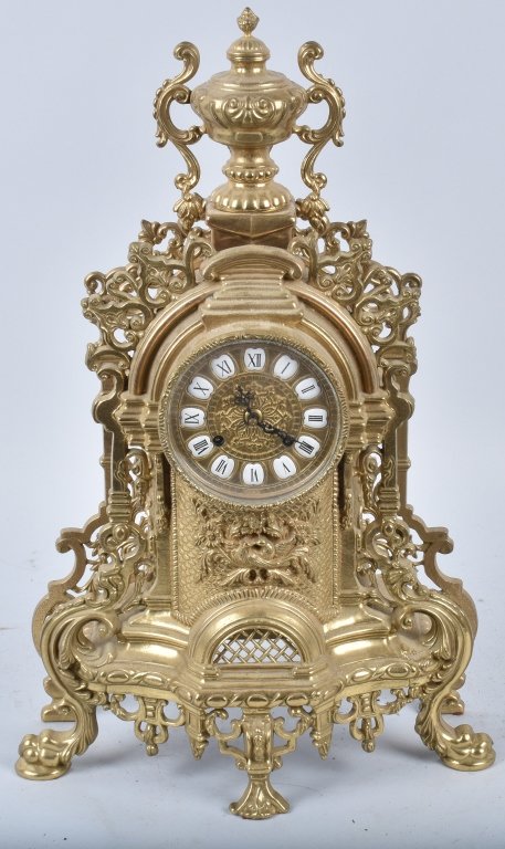 ORNATE GERMAN CAST BRASS SHELF CLOCK