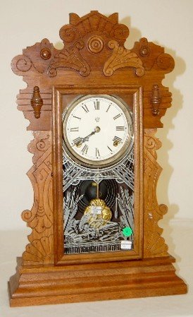 Waterbury “Gibson” Walnut Carved Kitchen Clock