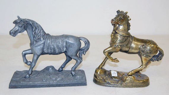 2 Fancy Prancing Horse Metal Clock Statues