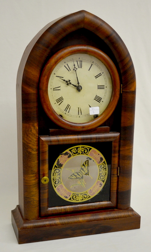 Antique Jerome & Co. Round Gothic Rosewood Shelf Clock