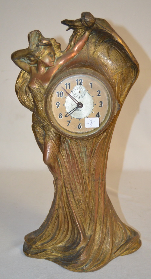 Antique Gilbert Art Nouveau Lady Statue Clock