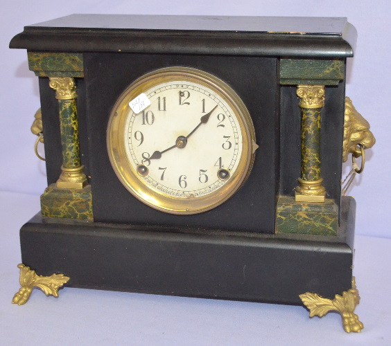 Antique Sessions Enameled Wood Faux Marble Mantel Clock