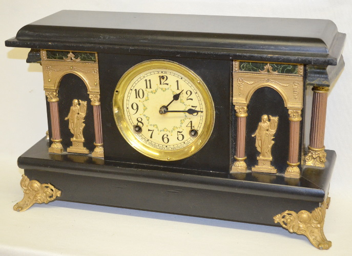 Antique Sessions Black Enameled Mantel Clock