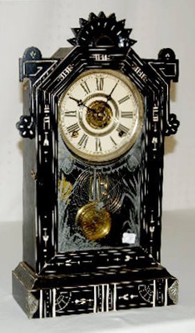 Gilbert Wood Mantel Clock, “Jet” Ebonized Case