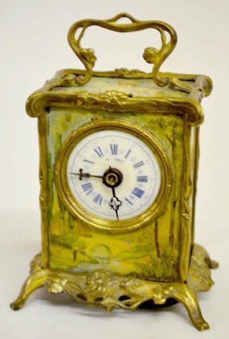 Carriage Clock w/Tin Lithograph Decoration