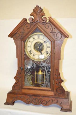 Antique Walnut Kitchen Clock with Alarm