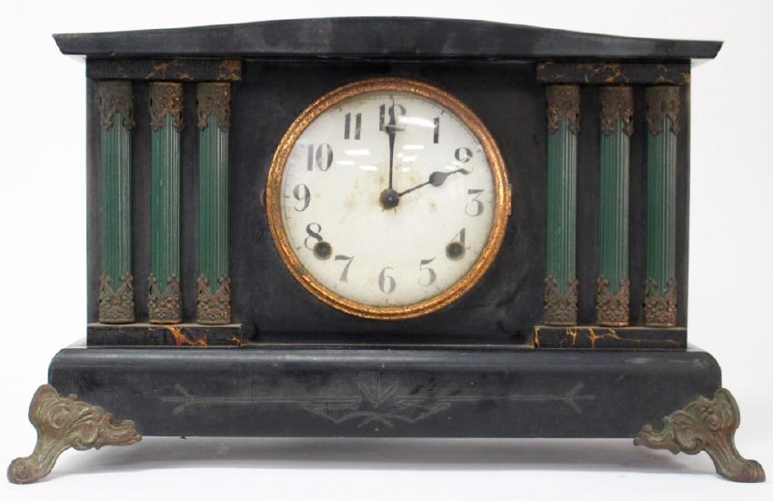 Early 20th century ebonized wood case mantel clock by Gilbert Clock Co