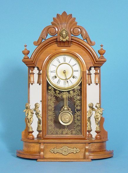 Waterbury Walnut Mirrorside Mantel Clock