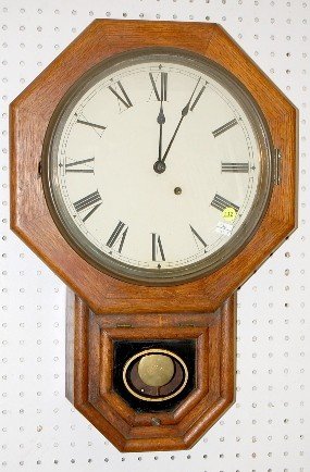 Antique Oak Octagon Short Drop Wall Clock