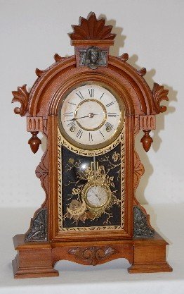 Ansonia Walnut Egyptian Head Parlor Clock