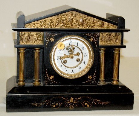 L. Marti & Cie Slate and Metal Mantel Clock