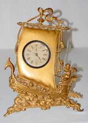 Metal Novelty Ship & Cherub Dresser Clock