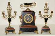 L. Marti & Cie Marble and Slate 3 Pc Clock Set