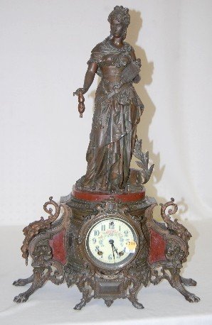 W. L. Gilbert Ornate Metal & Lady Statue Clock
