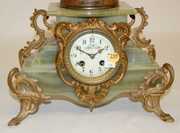 A.D. Mougin French Onyx Lady & Child Statue Clock