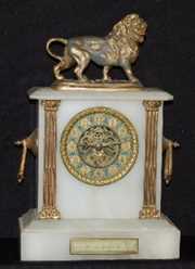 French White Onyx & Metal Lion Statue Clock