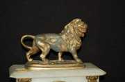 French White Onyx & Metal Lion Statue Clock