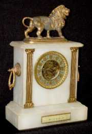 French White Onyx & Metal Lion Statue Clock