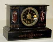 Japy Freres Slate & Red Marble Mantel Case Clock